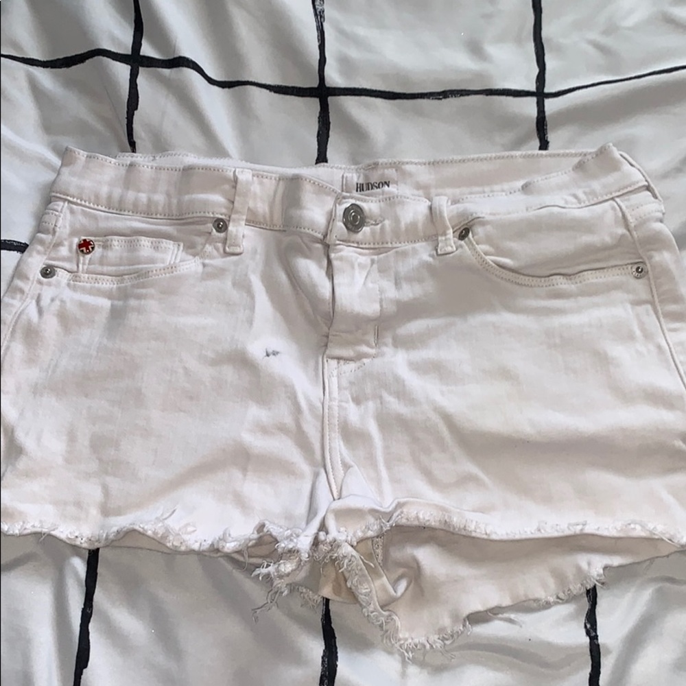 Hudson White Jean Shorts Los Rise Small Stain